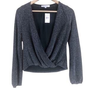 NWT The Vanity Room Top Womens XS Black Metallic Surplice Sparkle Glam Party